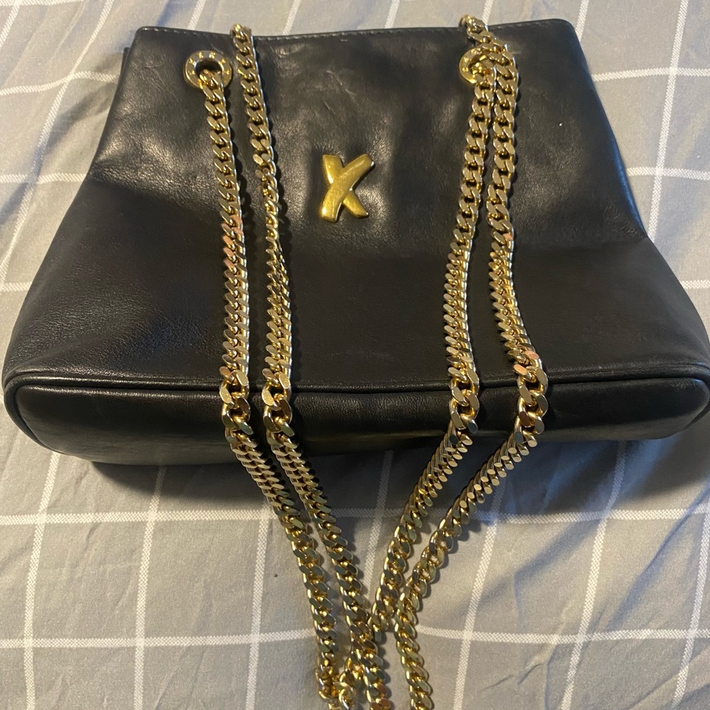 Black leather Paloma Picasso Gold chain handle purse